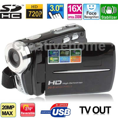 HD5000A Black, 5 Mega Pixels 16X Zoom 3.0 inch TFT LCD Screen Digital Video Camera Support TV OUT/ USB/ SD, Max pixels: 20 Mega