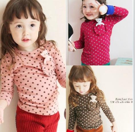 Baby clothing Cartoon clothing : Dot Lovely Bear Blouses 5pcs/lot Kids clothes