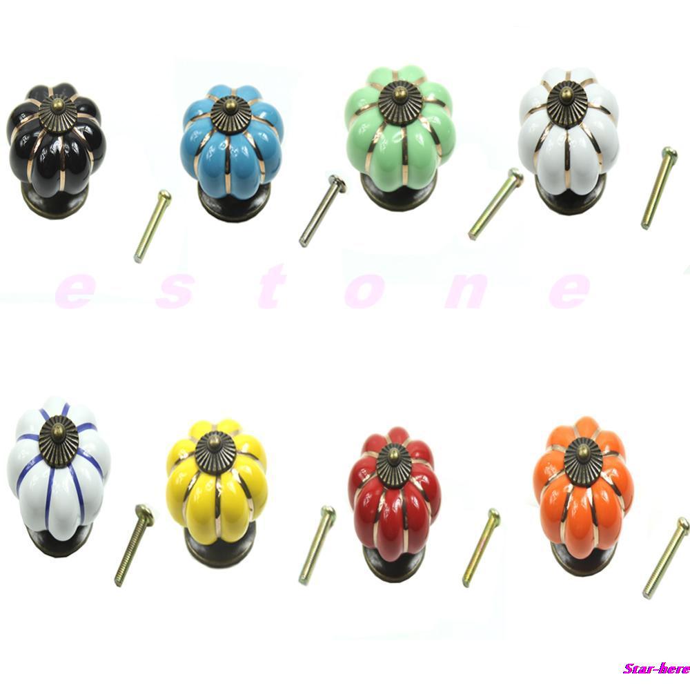 A81 2016   newest  1Set Kitchen Pumpkins Knobs Handles Pull Drawer Ceramic Door Cabinets Cupboard   free  shipping