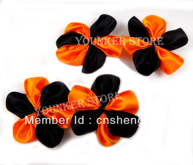 Free shipping 2'' Halloween Two Tone Orange/Black single Satin Ribbon Flowers for you DIY 250PCS/LOTS(CF02)