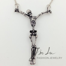 Antique Silver Zinc Alloy Gothic Necklace Human Skeleton Pendant Necklace Punk Retro Design Gothic Jewelry Free