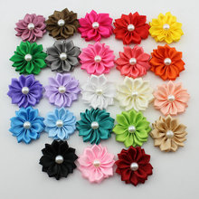 2015 boutique mini Multilayers flower Satin ribbon flower pearl hair flower hair/Garment accessories