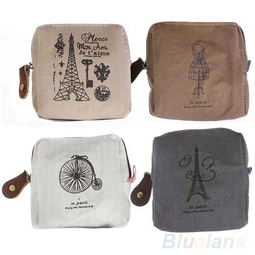Women messenger bags Classic Retro Canvas Tower Purse Wallets Card Key Coin Bag Pouch Case 4