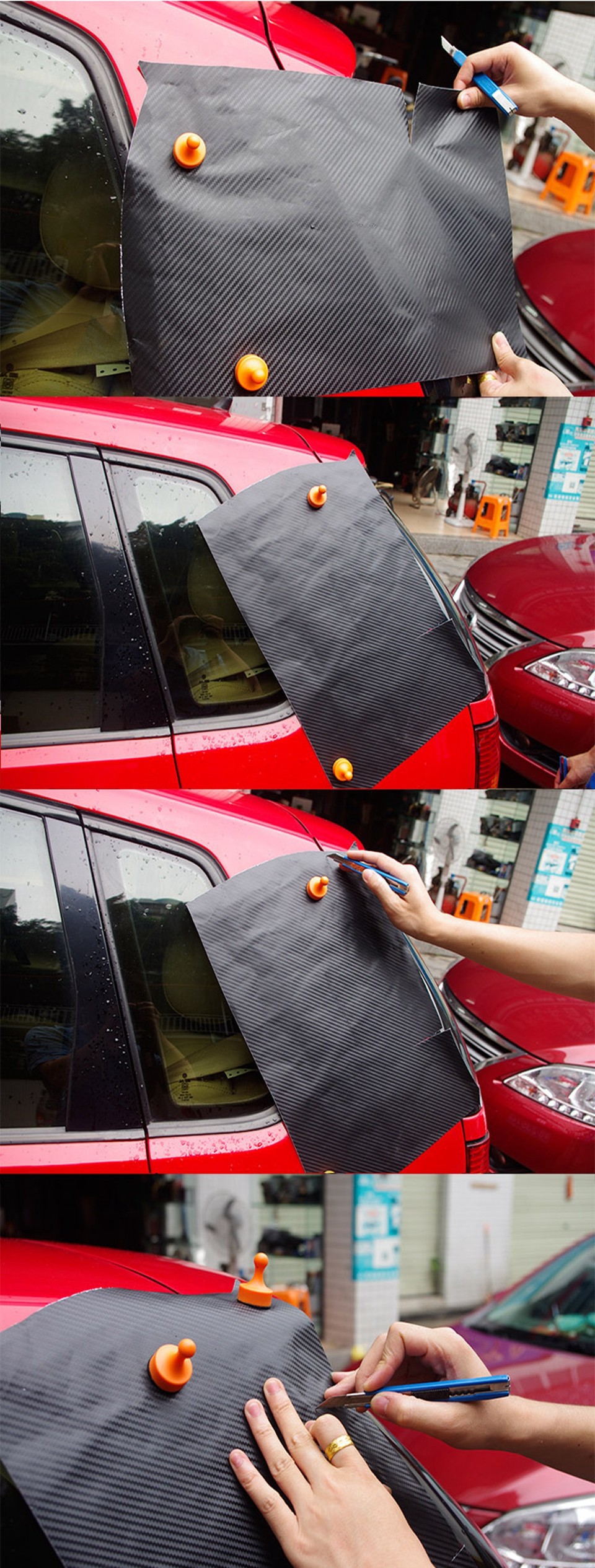 Car Vinyl Wrapping Orange Vinyl Positioning Vehicle