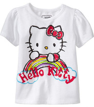 New 2015 Baby Girls Cartoon hello kitty T Shirt Kids Short Sleeve T shirt Children summer