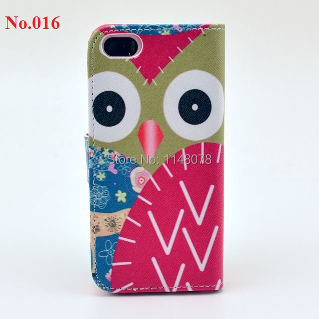 10pcs/lot Cartoon Cute Owl Flower PU Leather Case For Apple iPhone 5 5s 5g i5s With Stand and Card Holder Flip Cover Phone Case