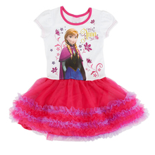 Summer Baby Girls Dress Cartoon Elsa Dress Girls Princess Party Dress Cotton Short Lace Layered Dress for Children Girl Clothes