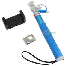 Blue Extendable Selfie Wired Stick Phone Holder Remote Shutter Monopod For Smartphone homegarden2014