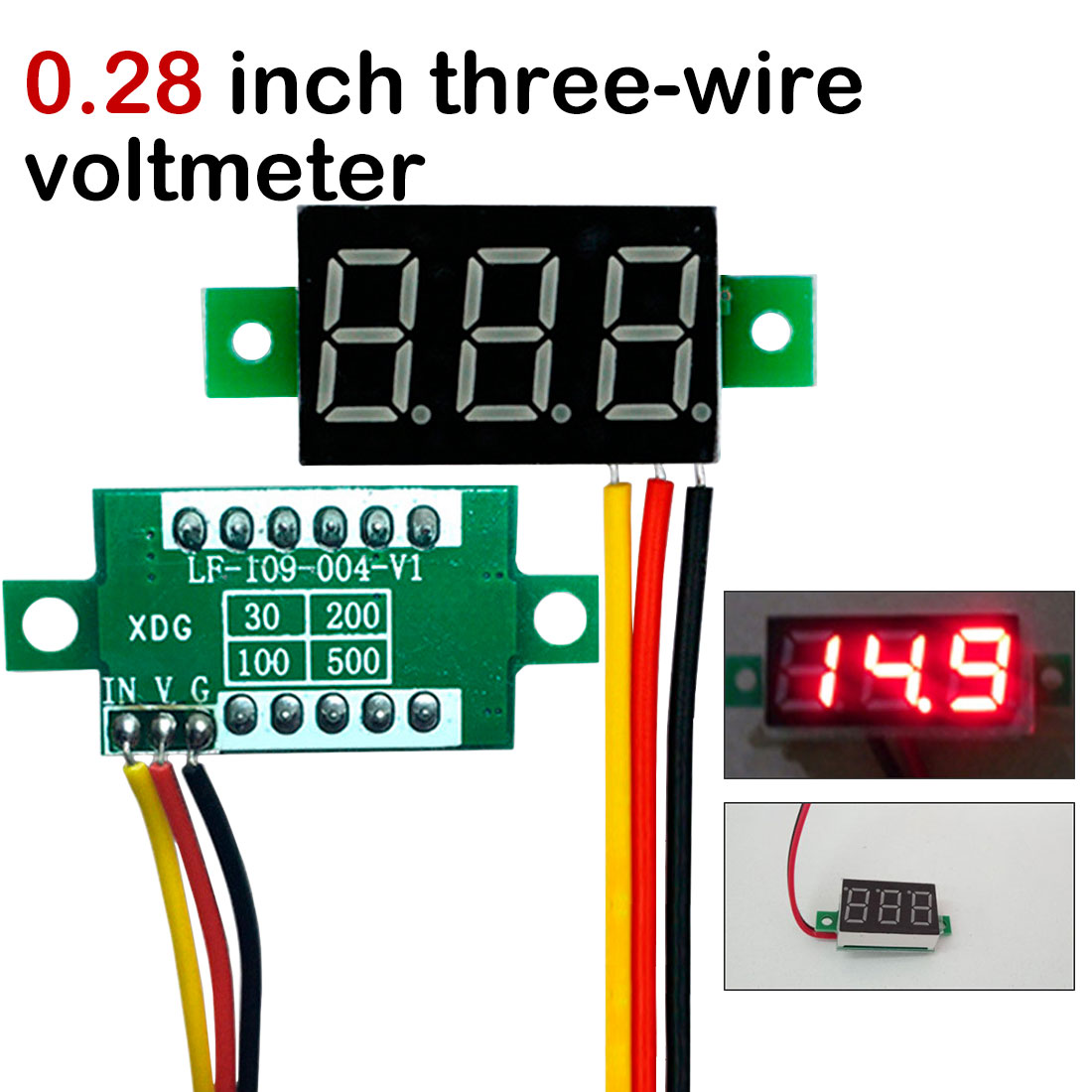 DC 0-100V Wires LED 3-Digital Mini Voltmeter Meter Display Voltage Panel Test*MB 