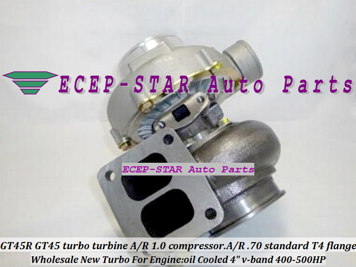 GT45R GT45 Turbo Turbocharger turbine. AR 1.0 compressor. AR .70 standard T4 oil Cooled 4 v-band 400-500HP (2)