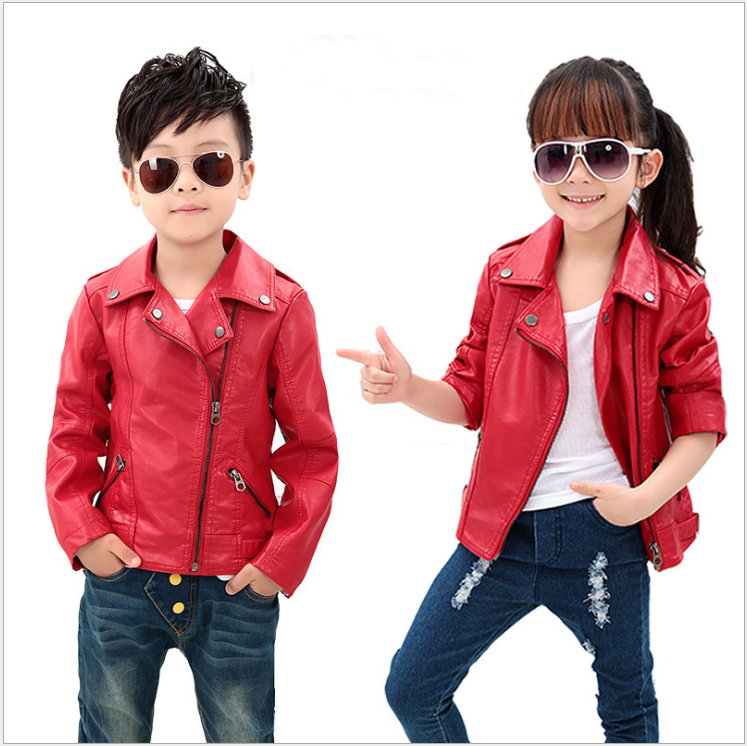 New arrival 2014 Autumn/Winter Children kids girls boys Brand fashion Solid Leather Outerwear & Coats,Leather Jackets