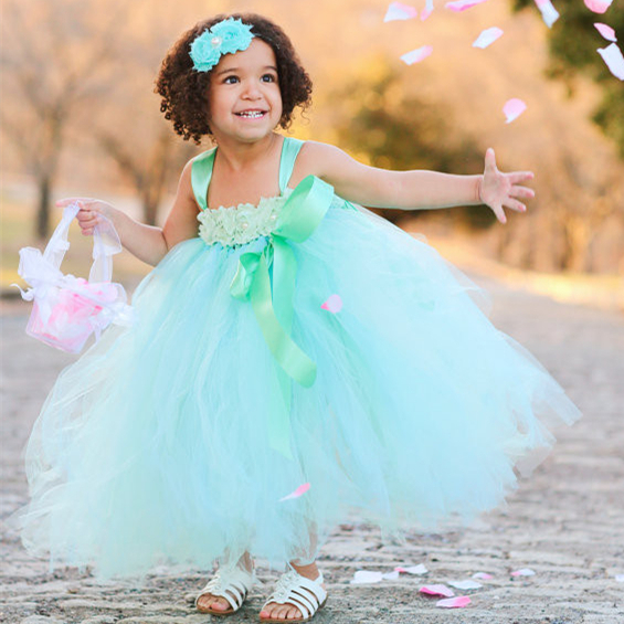 Princess Mint Green Girl Flower Tutu Dress with Cute Flower headband Baby Girl Easter Dresses Girl Dress For Birthday Party