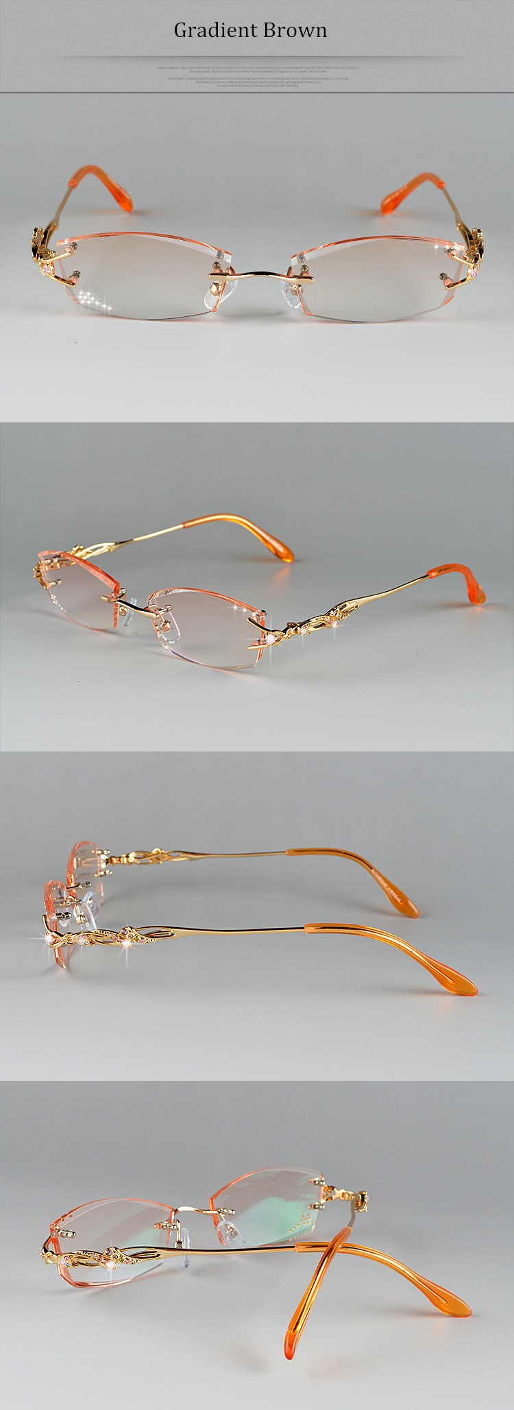 Chashma Brand Luxury Tint Lenses Myopia Glasses Reading Glasses Diamond Rimless Prescription