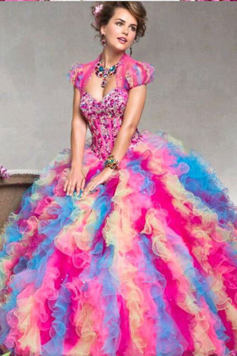 2015 Long Quinceanera Dresses With Detachable Skirt Colorful Ball Gown Part...