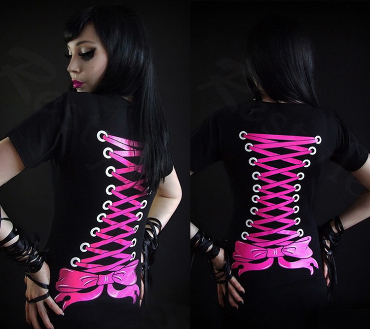 2015 Harajuku T shirt Women bow 3d digital lacing print camisetas tops blusas vestidos women s