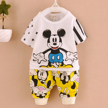 2Pcs Cute Mouse Baby Boy Summer Costume Sets Infant/Toddler/Kid/Children T-shirt + Beach Short Pants Outfits 12M-4T Free Ship