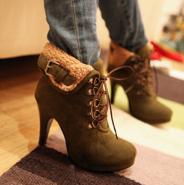 fur boots with strings