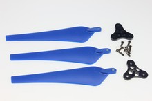 F11023-A 1 Set 12*4.5 Blue Folding Nylon 3-Propeller Prop CW with 0328 Base Mount for Drone RC Multicopters