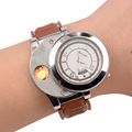 Flameless Windproof and Rechargeable Electronic No Gas Cigarette Lighter with Leather Watchband and Red LED Light