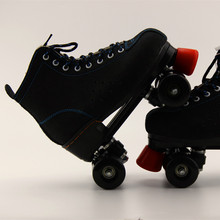 Black adult double roller skates cowhide PU flash skating shoes roller skates double four wheel