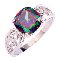 lingmei Wholesale Hot New Jewelry Women Gift Mysterious Rainbow Topaz 925 Silver Ring Size 6 7 8 9 10 11 12 Free Shipping