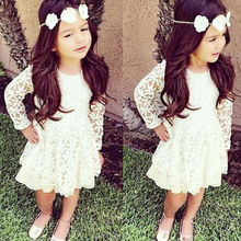 New Fashion Kids Toddler Baby Girl Clothes Flower White Beautiful Brief Long Sleeve Lace Tutu Party Dresses 2 4 6 8 10 year