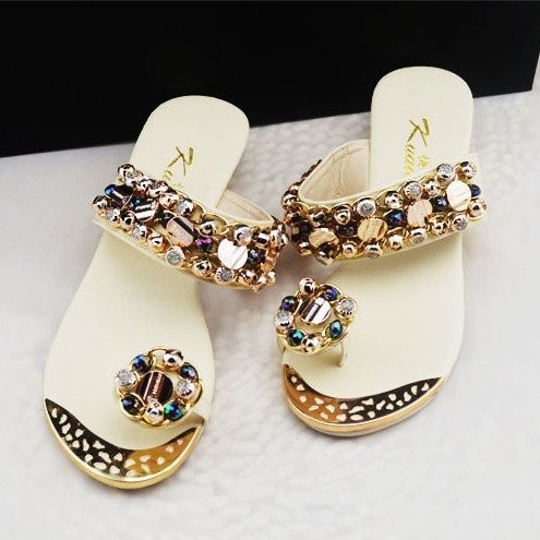 Flat Heel Women Flat Sandals Beading Ladies Shoes Flip Flops Women ...