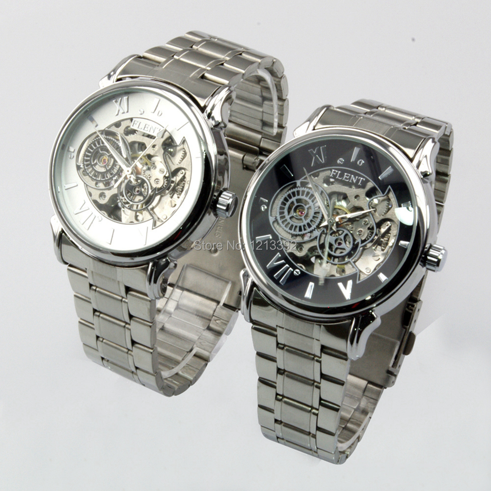 New fashion Skeleton Stainless Steel Analog Mens Automatic Mechanical wristWatches Gift BS88