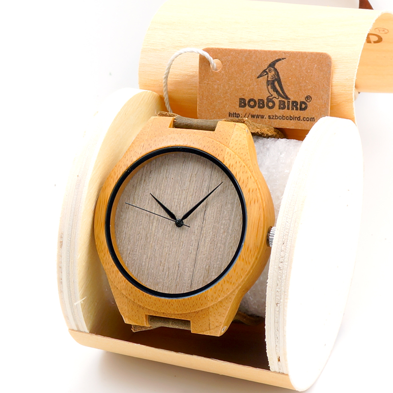 Fashion Handmade Gift Item Bamboo Wooden Watches With Genuine Cowhide Leather Strap Japan Quartz Movement 2035