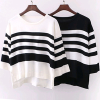 Elina 2015 woman striped black white poncho pull hiver femme jersey mujer maglione donna pullover chandail knitted sweater