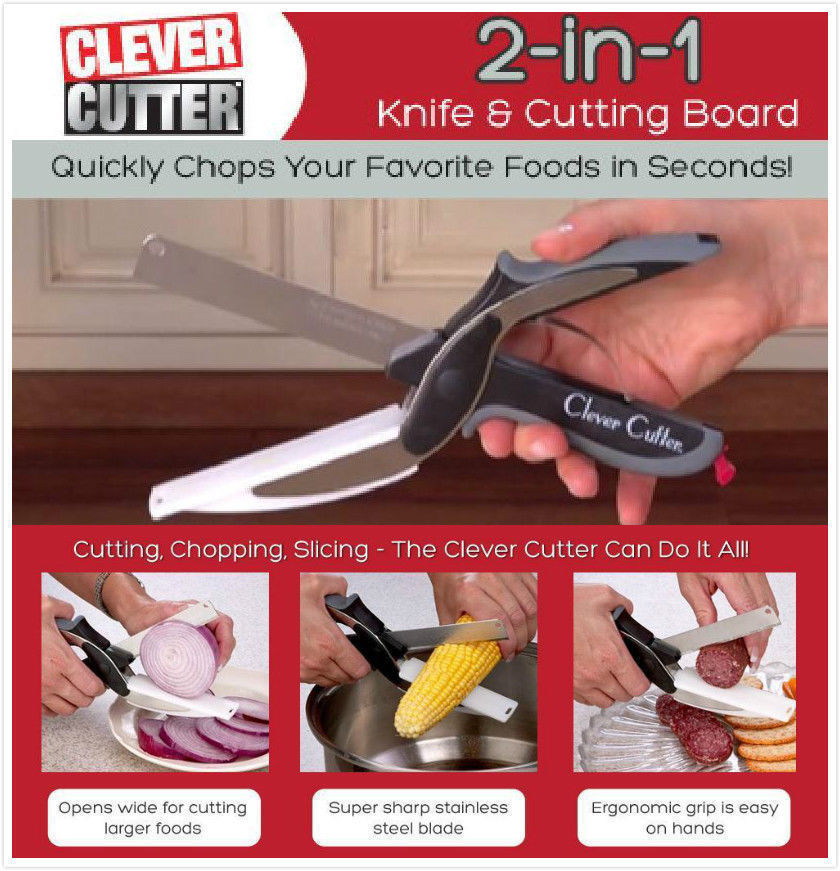Clever Cutter 2 in 1 Knife & Cutting Board Scissors As Seen On TV Package: Color Box Best Gift