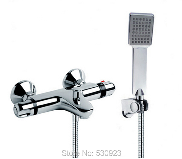 NEW Shower Faucet Set Bathroom Thermostatic Faucet Chrome Finish Mixer Tap W/ ABS Handheld Shower Wall Mounted