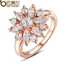 Bamoer 3 Colors 18K Rose Gold Plated Finger Ring for Women with AAA Multicolor Cubic Zircon