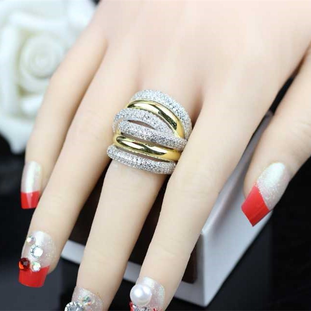 Free Shipment Designer Style Women Fashion Sterling Silver With Platinum/Gold Plated Zircon Ring