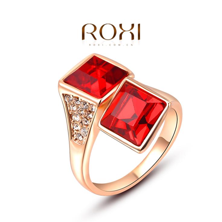 2015 New 18k Rosze Gold CZ Diamond Red Crystal Jewelry Ruby Wedding Rings For Women Roxi