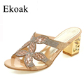 Ekoak New 2016 Fashion High Heels Party Shoes Woman Summer Cut outs Rhinestone Sandals Sexy Beach