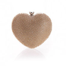 Girls Heart Shape Rhinestone Gold Evening Clutch Bag Women Handbag Dinner Silver Clutch Purse Chain Shoulder