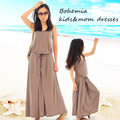 Matching mother and daughter dresses 2016 new summer family clothes girls Modal maxi elegant brown dress