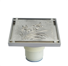 Brushed nickel luxury Art Carved 100mm*100mm*68mm brass floor drain Automatic seal Deodorant N5002-50A