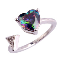 New Women Rings Cupid Arrow Heart Love Style Engagement Rainbow Topaz 925 Silver Ring Size 6 7 8 9 10 11Free Shipping Wholesale