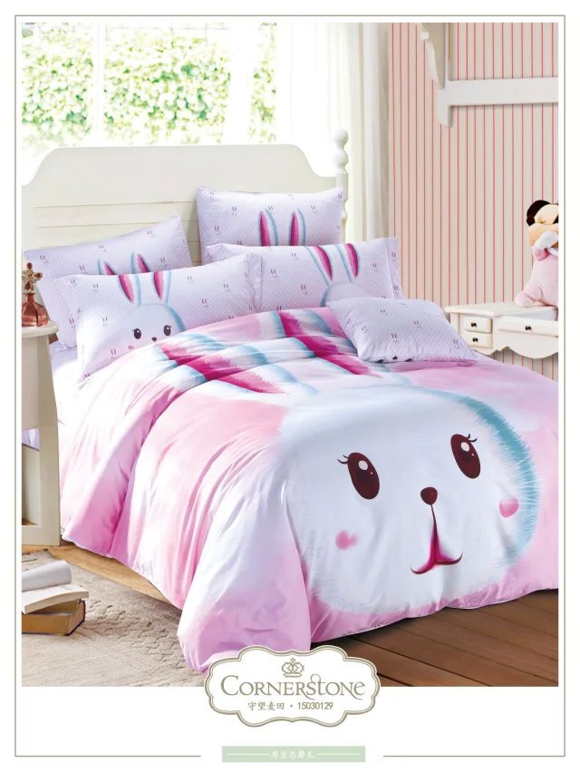 Cute-pink-rabbit-bedding-set-Queen-size-cartoon-quilt-duvet-covers ...