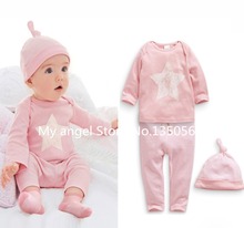 Retail 2015New Spring and autumn baby boy clothes 100 cotton 3pcs Hat T shirt pants The