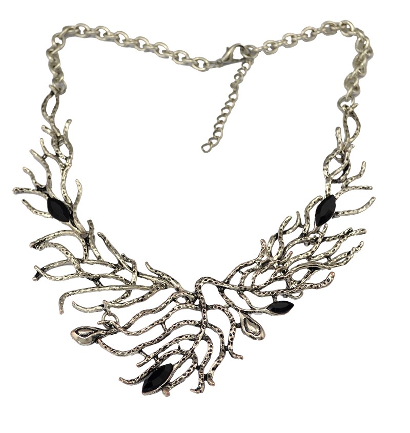 N-6039 2016 Newest Tree Branch Shape Black Resin Bead Vintage Gold_Silver Plated Chain Statement Choker Necklaces Women Jewelry, statement necklace - idealway_img1.cdn.tradew.com_2