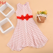 2016 New summer lovely cute girls dress kids polka dots A-line leisure fashion dresses with bow children clothing