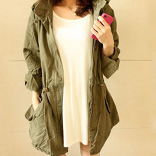 2016 New Streetwear Women Long Sleeve Military Jacket Spring Style Casual Drawstring Hooded Coats Thin Windbreaker Outwear ZJ478