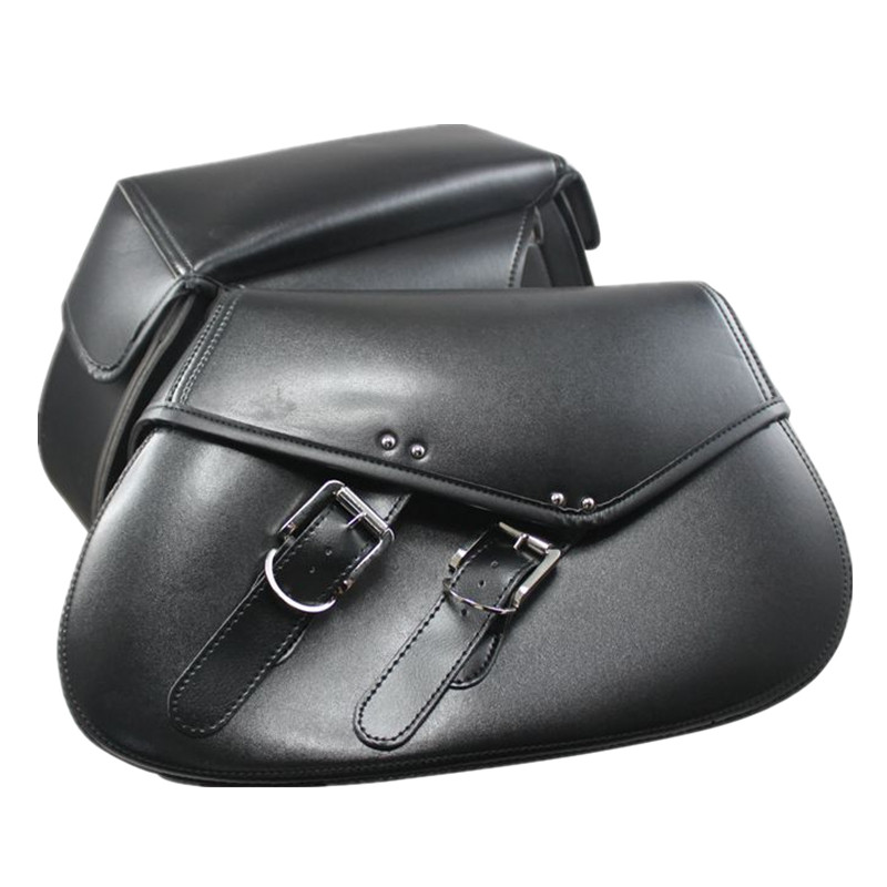 A Pair Faux Leather Strap Buckle Motorcycle Saddle Bag Motorbike Side Tool Bag