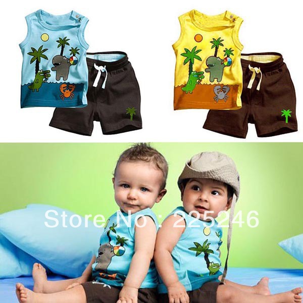 Boy's Coconut Tree Pattern Sleeveless Tops+Pants 2PCS Set Outfits Clothes 2-4Y Free shipping & Drop shipping XL073