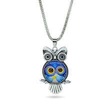 fashion Owl pendant necklace newest glass cabochon necklace in jewelry vintage silver color statement chain necklace