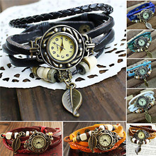 Moda reloj de cuarzo Weave Wrap Around pulsera de la mujer estudiante sale colgante Retro relojes de pulsera