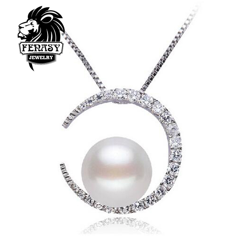 FENNEY Pearl Jewelry,100% natural Pearl Pendant,Natural Freshwater Pearl Pendant Necklace sterling silver jewelry Free Shipping